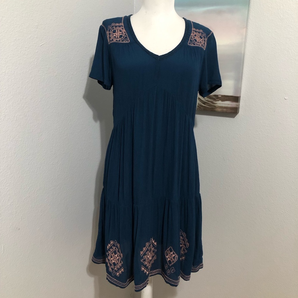 Embroidered Navy Blue Dress Size XS